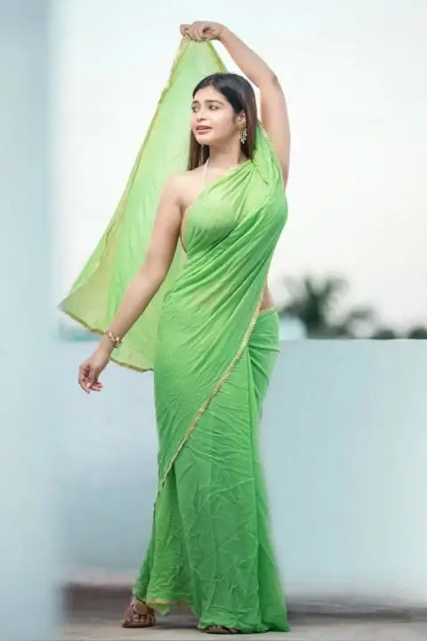 South Indian Girl Dharsha Gupta In Sleeveless green saree